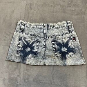 Carers Denim Mini Skirt Acid Wash Blue‎ Floral Design Y2K Grunge Size 28